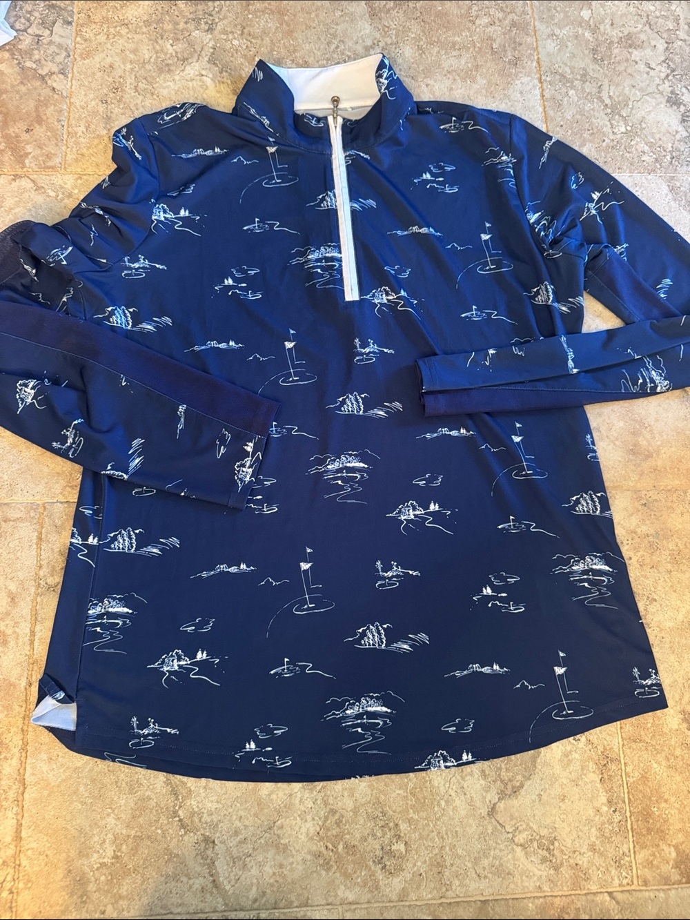Women's San solleil Navy Long-Sleeve 1/4 Zip Tee Golf Print size large UPF 50